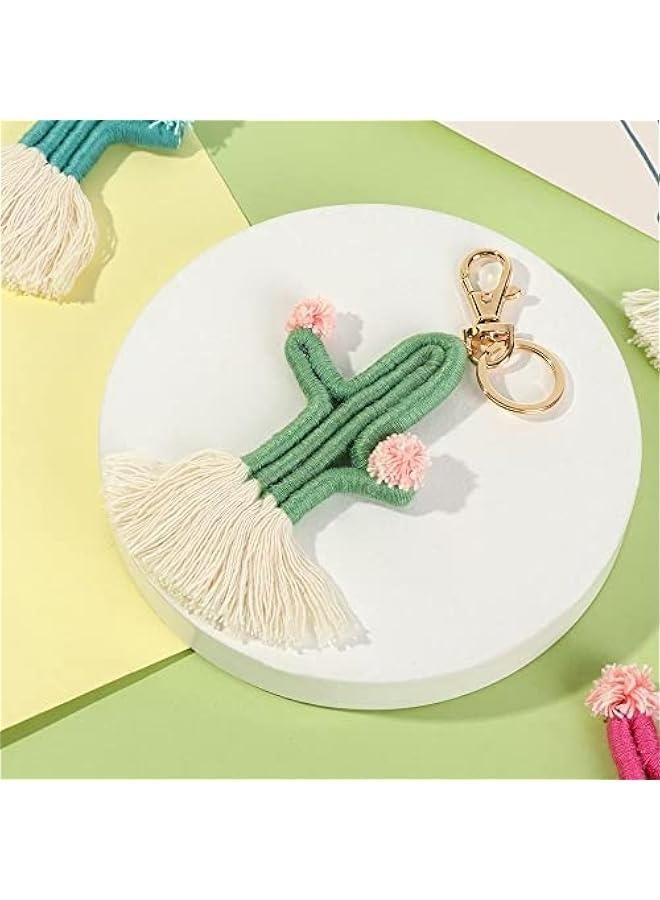 Generic Green Weaving Cactus Tassel Keychain Women Bohemian Keyring Purse Bag Charm Car Hanging Decorations  - Image 4