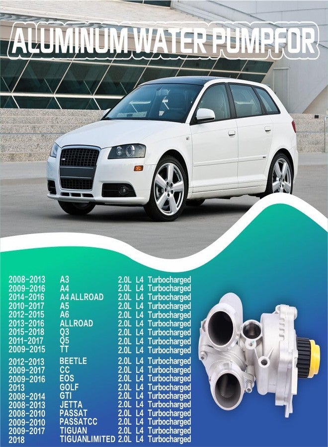 YBDDZH Aluminum Water Pump Kit Compatible with Audi A3 A4 A5 A6 Q3 Q5 TT A4 Allroad & VW Passat Jetta Golf CC Tiguan GTI Eos Beetle 2.0T TSI Engine，OE 1312460 06H121026DR 06H121026AF 06J121026R Set of 9 - Image 2