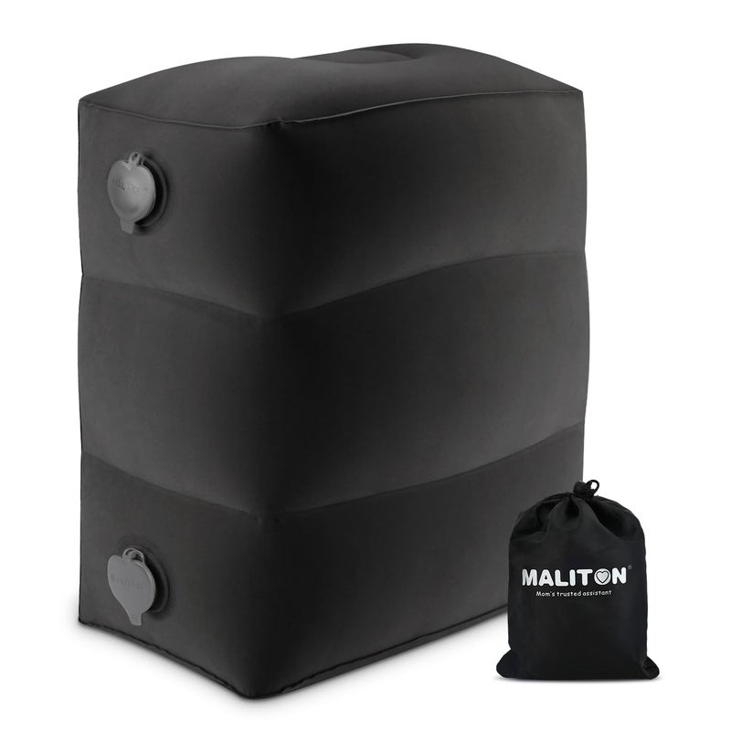 Maliton Inflatable Travel Foot Rest Pillow, Toddler Airplane Bed, Car Seat Foot Rest for Kids, Adjustable Height Leg Rest Pillow for Airplane, Home, Office(Black, 1 Pack) - Image 1