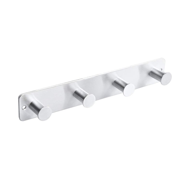 AJLTPA Small Coat Rack Hooks for Wall Screw in and Adhesive Hooks Stainless Steel Door Hooks with 4 Heavy Duty Hooks for Coat Hat Towel Key 4 Hooks Silver
