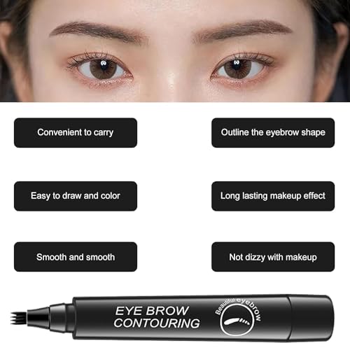 KWINTO Eyebrow Liquid Makeup Pen with 4 Micro-Fork Tip Brow, Flawless Natural-Looking Brow, Waterproof, Long-Lasting & Smudge Proof, Microblading Clear Eyebrow Pen | Stays on All Day (Black) - Image 4