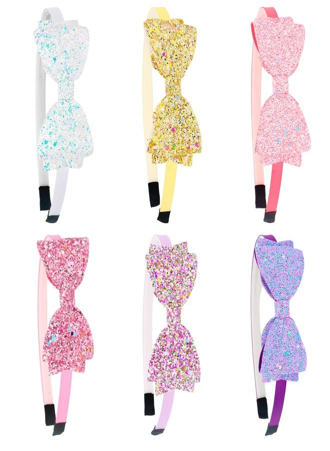 Semato 6 Pcs Glitter Headbands for Girls Hair Bows for Girls Hair Accessories Toddler Headband with Bow Little Girl - Image 1