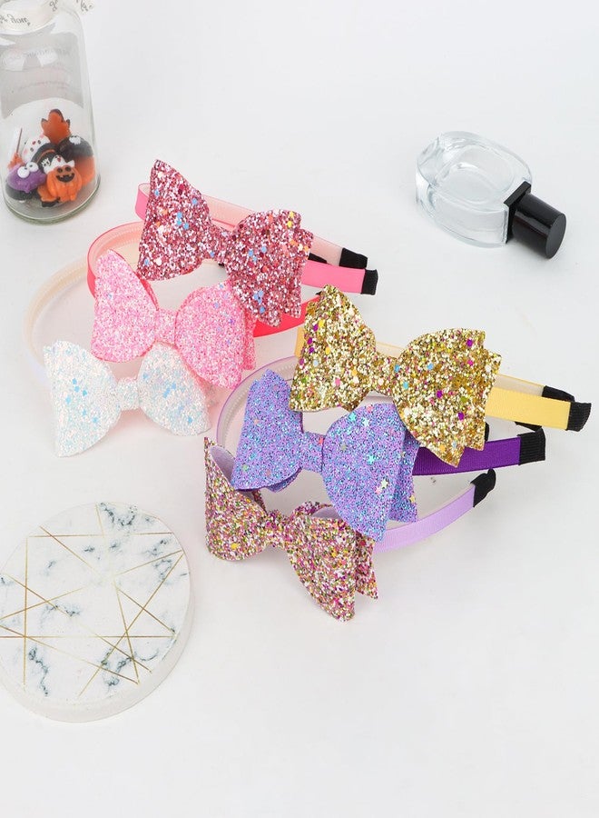 Semato 6 Pcs Glitter Headbands for Girls Hair Bows for Girls Hair Accessories Toddler Headband with Bow Little Girl - Image 3