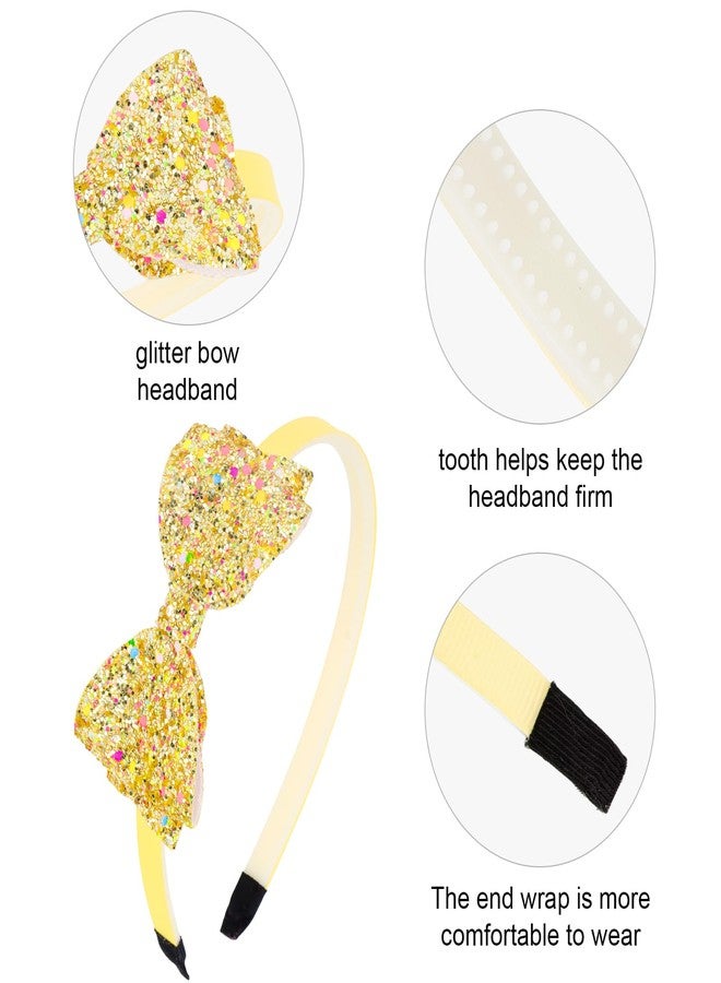 Semato 6 Pcs Glitter Headbands for Girls Hair Bows for Girls Hair Accessories Toddler Headband with Bow Little Girl - Image 2