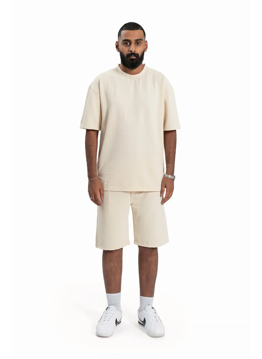 Wecre8 Men's Beige T-Shirt and Shorts Set By WECRE8