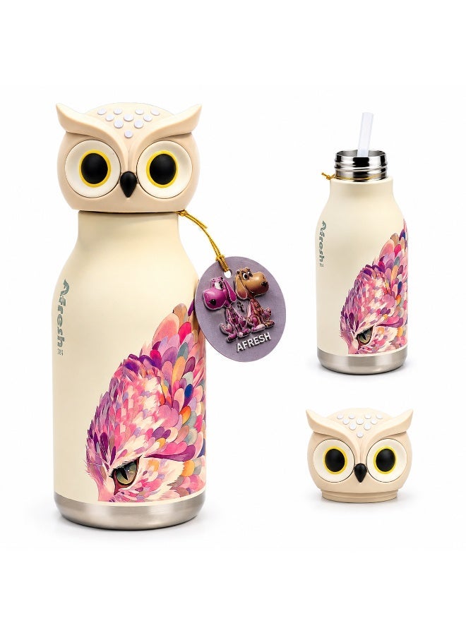 Twisoo Kids Water Bottle 450ml, Stainless Steel Insulated Bottle, 12–24 Hour Hot & Cold, Cartoon Animal Design, Straw Lid for School 316 Stainless Steel Cartoon Animal Lid Double Wall Vacuum - Image 1