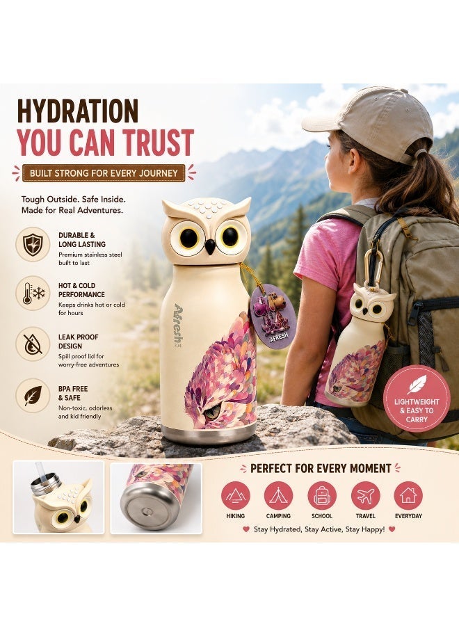 Twisoo Kids Water Bottle 450ml, Stainless Steel Insulated Bottle, 12–24 Hour Hot & Cold, Cartoon Animal Design, Straw Lid for School 316 Stainless Steel Cartoon Animal Lid Double Wall Vacuum - Image 3