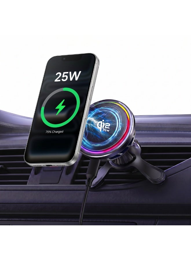 ALAMAREQ [2026 Upgraded] Qi2 25W Fast Wireless Car Charger with Active Cooling Fan for Heat Protection, MagSafe Compatible Magnetic Air Vent Mount with Locking Clip, Phone Holder for iPhone 17/16/15/14/13/12,Samsung S26/S25 - Image 1