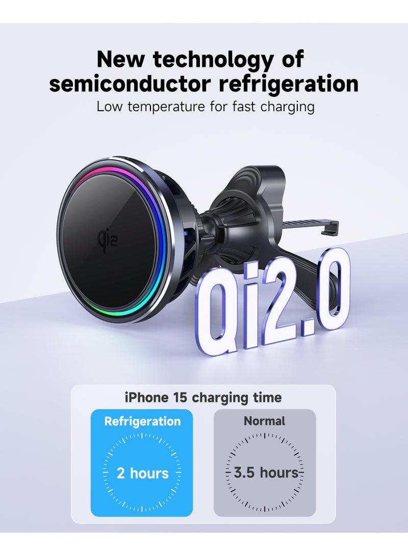 ALAMAREQ [2026 Upgraded] Qi2 25W Fast Wireless Car Charger with Active Cooling Fan for Heat Protection, MagSafe Compatible Magnetic Air Vent Mount with Locking Clip, Phone Holder for iPhone 17/16/15/14/13/12,Samsung S26/S25 - Image 3