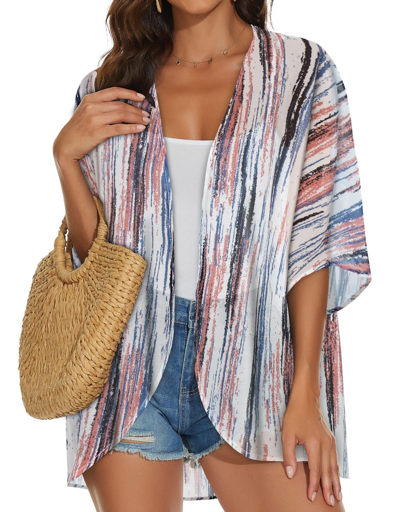 JILUVIN Womens Kimono Cardigans Beach Cover ups Swimwear Puff Sleeve Loose Casual Summer Tops (Tiedye Multi,L) - Image 3