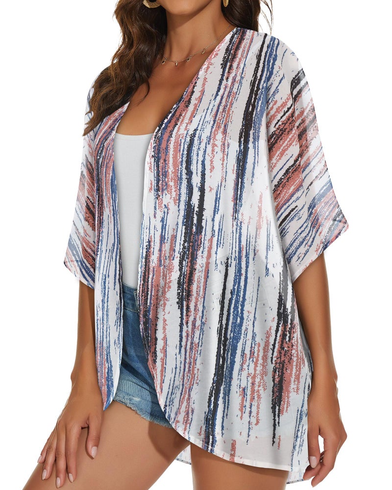 JILUVIN Womens Kimono Cardigans Beach Cover ups Swimwear Puff Sleeve Loose Casual Summer Tops (Tiedye Multi,L) - Image 4