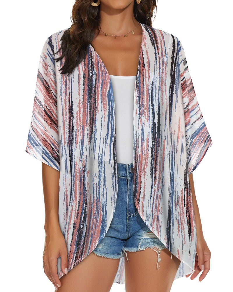 JILUVIN Womens Kimono Cardigans Beach Cover ups Swimwear Puff Sleeve Loose Casual Summer Tops (Tiedye Multi,L) - Image 5