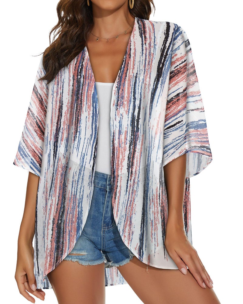 JILUVIN Womens Kimono Cardigans Beach Cover ups Swimwear Puff Sleeve Loose Casual Summer Tops (Tiedye Multi,L) - Image 2