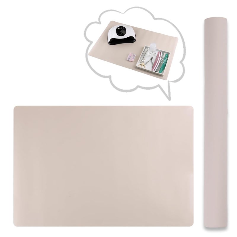 FSpronail (MAT ONLY) FSpronail Nail Art Table Mat, Foldable Nail Art Hand Rest Pad, Microfiber PU Leather Hand Rest, Waterproof Manicure Pad Accessories Tool, Nails Table Pad for Technician Salon Home-Beige - Image 1
