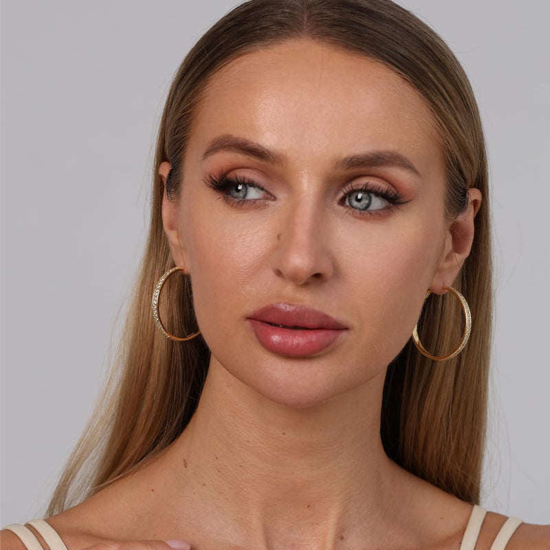 OOOPEL Large Rhinestone Hoop Earrings for Women Shiny Crystal Big 14K Gold Plated Hoops Non Tarnish Sparkly Cubic Zirconia Earring Hoops Hypoallergenic Chunky Large CZ Gold Hoop Earrings - Image 2