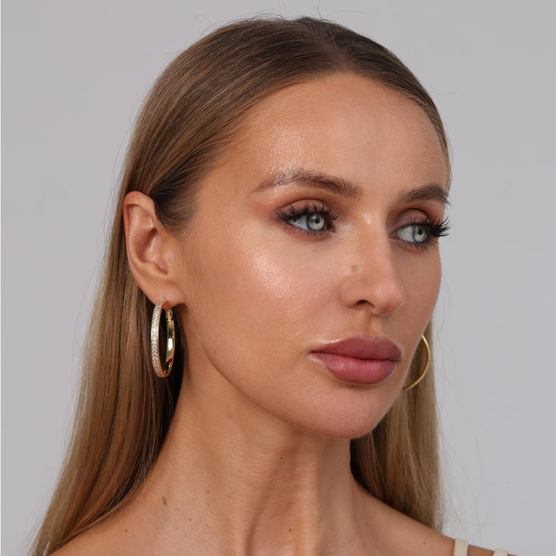 OOOPEL Large Rhinestone Hoop Earrings for Women Shiny Crystal Big 14K Gold Plated Hoops Non Tarnish Sparkly Cubic Zirconia Earring Hoops Hypoallergenic Chunky Large CZ Gold Hoop Earrings - Image 5