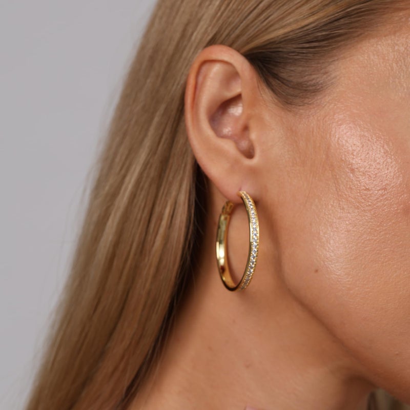 OOOPEL Large Rhinestone Hoop Earrings for Women Shiny Crystal Big 14K Gold Plated Hoops Non Tarnish Sparkly Cubic Zirconia Earring Hoops Hypoallergenic Chunky Large CZ Gold Hoop Earrings - Image 3