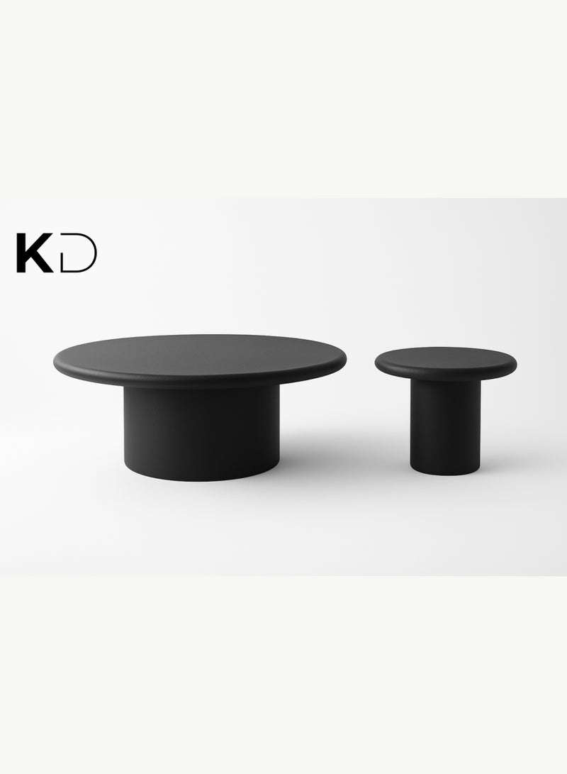 KUSTOMDECO Karnak Sway 2-Piece Black Round Coffee Table Set – Modern Minimalist Luxury Center & Side Tables with Cylindrical Base for Living Room & Office UAE - Image 1