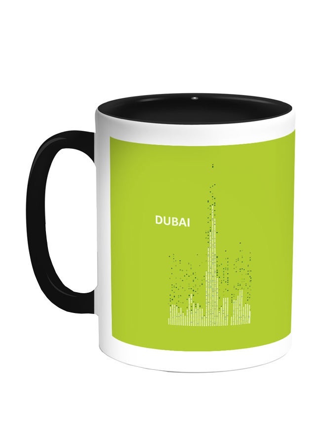 RYN Dubai Towers Printed Coffee Mug Green/Black/White 11ounce