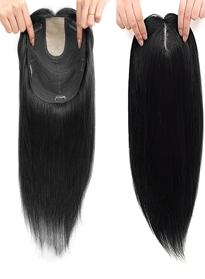 VIVIAN 5 Clip Matt Hair topper for Girls Natural Color | 22 Inch Women Hair Toppers Invisible Seamless Mini Volumizer Clip in Hair Extension (Black) - Image 2