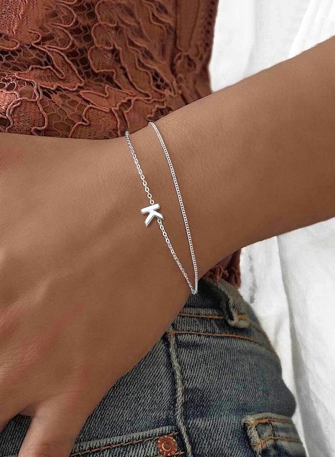 ChicSilver Initial Bracelets for Women Dainty 925 Sterling Silver Initial Bracelet Minimalist Letter Bracelet for Women Bracelet with Initials A Alphabet Jewelry - Image 3