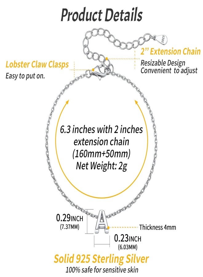 ChicSilver Initial Bracelets for Women Dainty 925 Sterling Silver Initial Bracelet Minimalist Letter Bracelet for Women Bracelet with Initials A Alphabet Jewelry - Image 4
