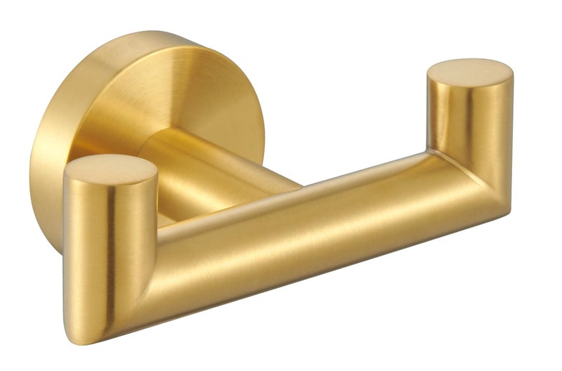 Angle Simple Bathroom Double Hook Brushed Gold, SUS304 Stainless Steel Bath Towel Holder, Double Robe Hanger Wall Mount - Image 1