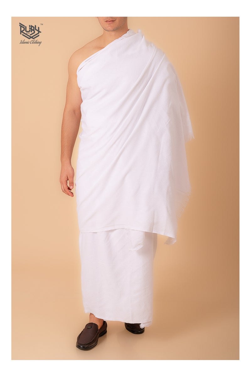 RUBY ISLAMIC CLOTHING Men's Ihram for Hajj and Umrah, Ultra Soft, Sweat Absorbent, 2 Piece Ihram Set|Comfortable & Lightweight |Pilgrimage Essentials |Ultra-Comfort for Hajj & Umra - Image 1
