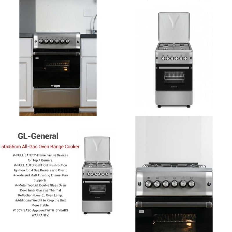 GL 50x55cm 4 Burner Gas Cooking Ranger, Total Safety, Upand down Oven Heating, Auto Burner, Double Glass Oven Door - Image 1