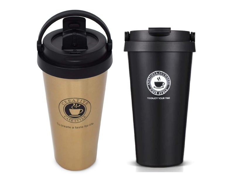 SEASPIRIT Stainless Steel Coffee Mug Insulated Coffee Cups Double Walled Travel Mug Vacuum Insulationwith Leakproof Lid Reusable Thermal Cup for Hot Cold Drinks Coffee Tea Beer BlackGolden 2 - Image 1