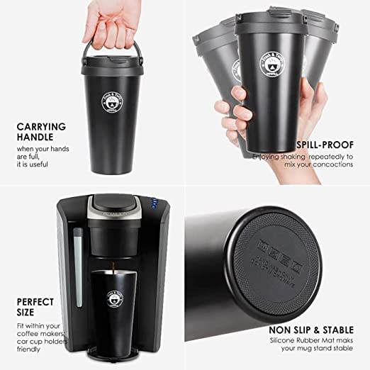 SEASPIRIT Stainless Steel Coffee Mug Insulated Coffee Cups Double Walled Travel Mug Vacuum Insulationwith Leakproof Lid Reusable Thermal Cup for Hot Cold Drinks Coffee Tea Beer BlackGolden 2 - Image 4