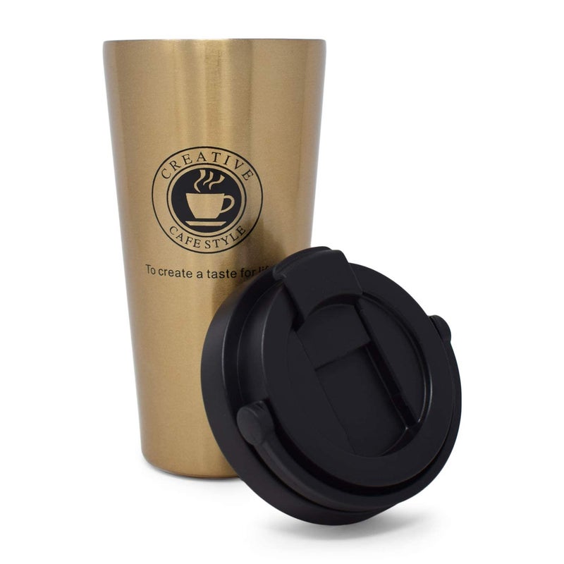 SEASPIRIT Stainless Steel Coffee Mug Insulated Coffee Cups Double Walled Travel Mug Vacuum Insulationwith Leakproof Lid Reusable Thermal Cup for Hot Cold Drinks Coffee Tea Beer BlackGolden 2 - Image 5