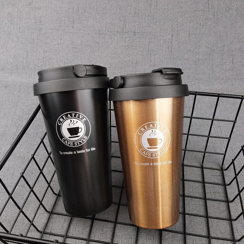SEASPIRIT Stainless Steel Coffee Mug Insulated Coffee Cups Double Walled Travel Mug Vacuum Insulationwith Leakproof Lid Reusable Thermal Cup for Hot Cold Drinks Coffee Tea Beer BlackGolden 2 - Image 2