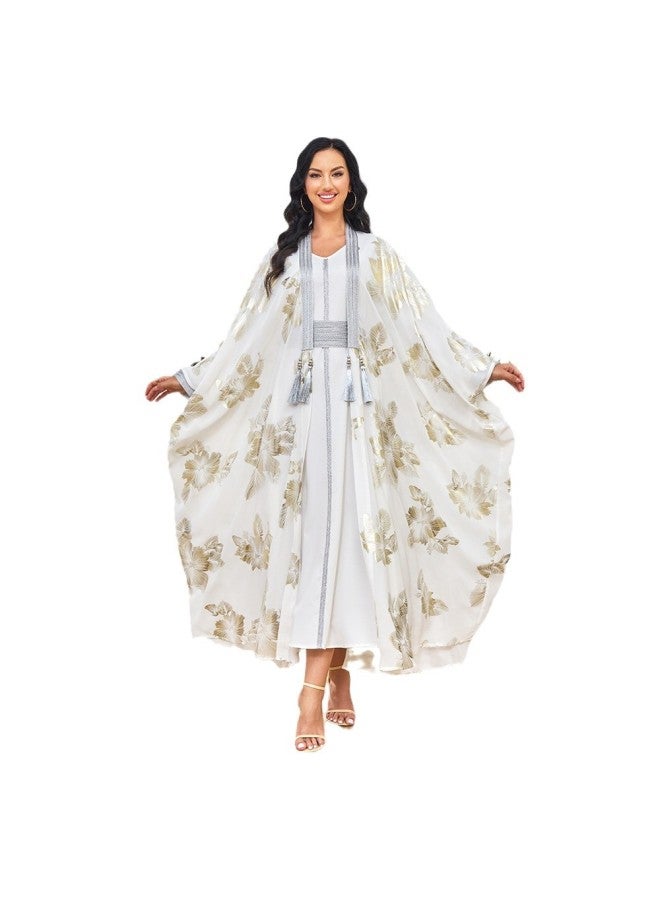 MT White Women's Autumn New Muslim Robe Women's Long Skirt Bronzing Two-piece Evening Dress - Image 2
