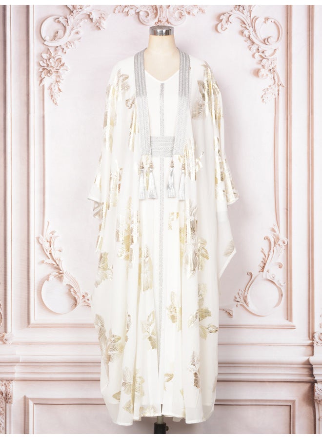 MT White Women's Autumn New Muslim Robe Women's Long Skirt Bronzing Two-piece Evening Dress - Image 1