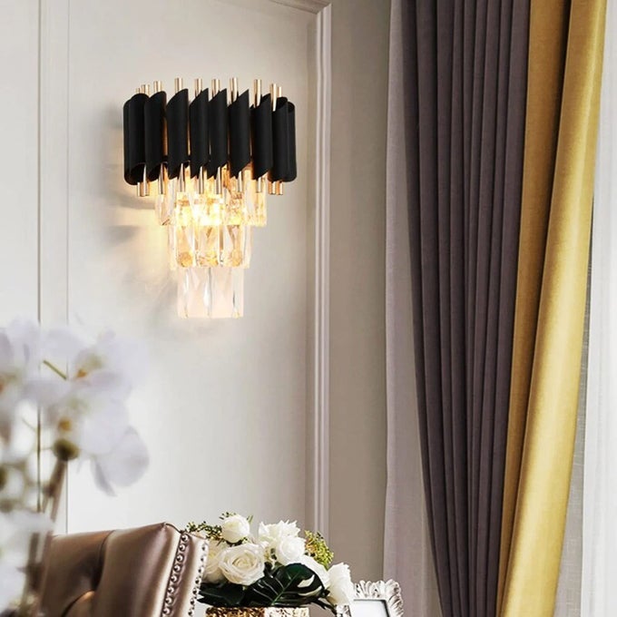 K9 CRYSTAL BLACK MAMBA WALL LIGHT FOR LIVING ROOM HALL DINING TABLE BEDROOM CORRIDOR RESTAURANT HOME DCOR INDOOR LIGHTINGS E14 HOLDER BULB INCLUDED