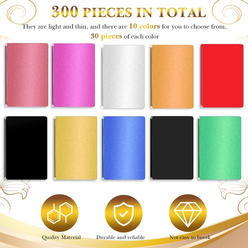 Marspark 300 قطعة من الألواح المعدنية الفارغة للنقش متعددة الاستخدامات من الألمنيوم، بطاقات عمل فارغة من الألمنيوم لآلة النقش CNC، النقش بالليزر، بطاقات DIY، سمك 0.21 مم / 0.01 بوصة (متعددة الألوان) - Image 2