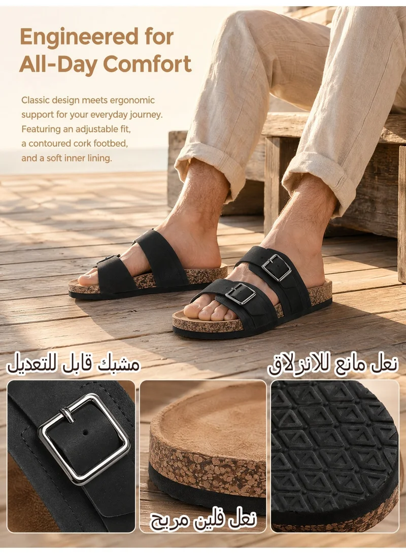 ARRIGO BELLO black ARRIGO BELLO  Men's Double Buckle Footbed Clogs Sandals Comfortable Adjustable Dressy Open Toe Casual Non Slip Summer Shoes for Men | Best Price UAE