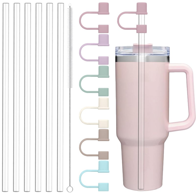 GGDECA Clear Replacement Straw with Covers for Stanley 40&30 oz Cup, 10mm Reusable Straws with Cleaning Brush, Accessories for Stanley Tumbler - Image 1