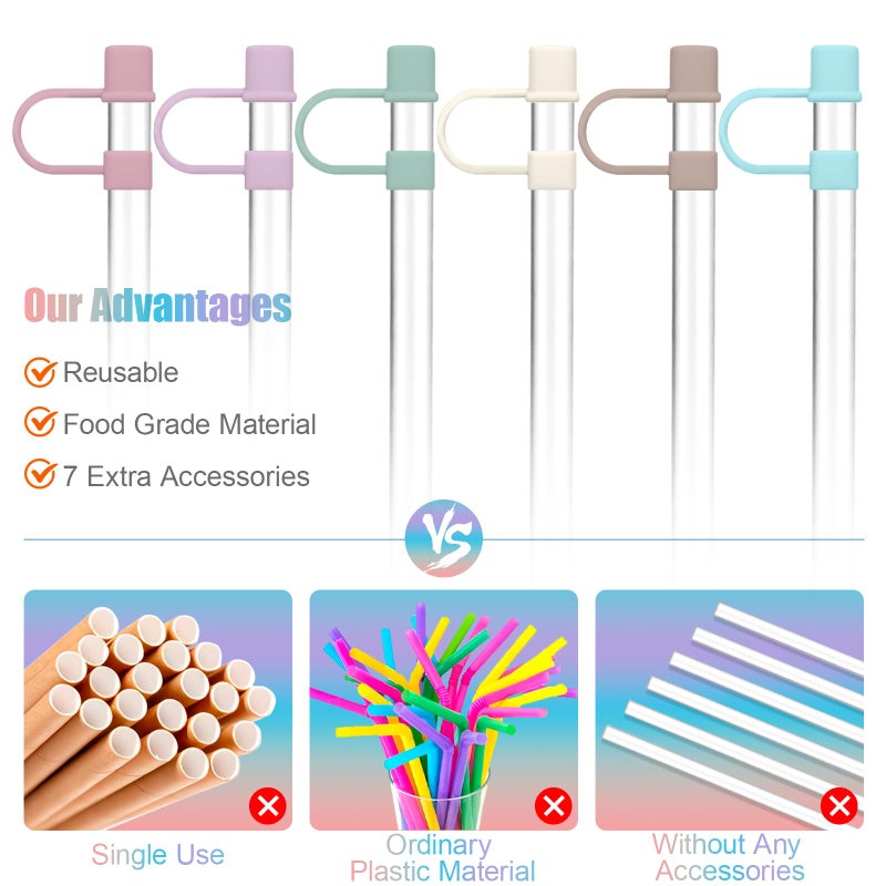 GGDECA Clear Replacement Straw with Covers for Stanley 40&30 oz Cup, 10mm Reusable Straws with Cleaning Brush, Accessories for Stanley Tumbler - Image 3