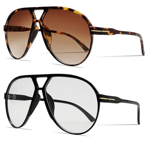 GUVIVI Retro Aviator Sunglasses for Women Men Oversized Classic 70s Vintage Trendy Square Aviators Tortoise Sun Glasses - Image 1