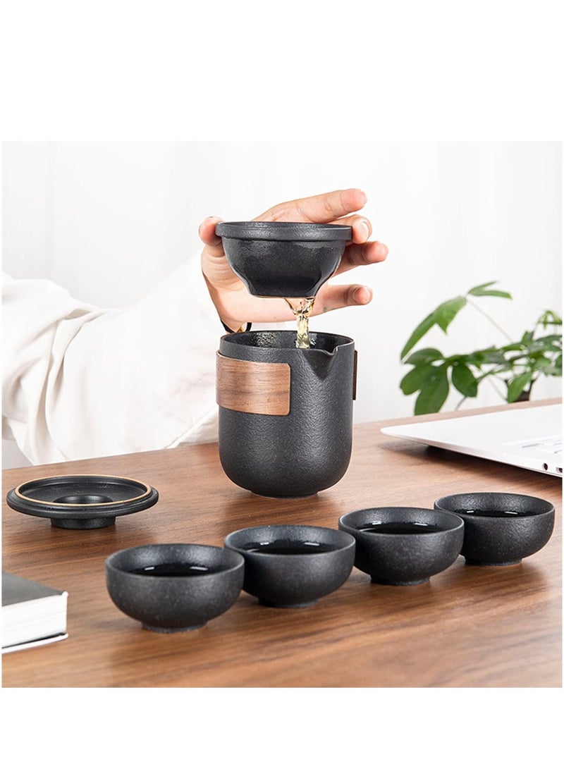 Luckam طقم شاي، طقم شاي صيني، طقم إبريق الشاي كونغ فو، طقم شاي سيراميك محمول للسفر مع 1 إبريق شاي و 4 أكواب، يستخدم للشاي والقهوة، مناسب للمنزل، في الهواء الطلق، المكتب، كهدية للنساء - Image 2