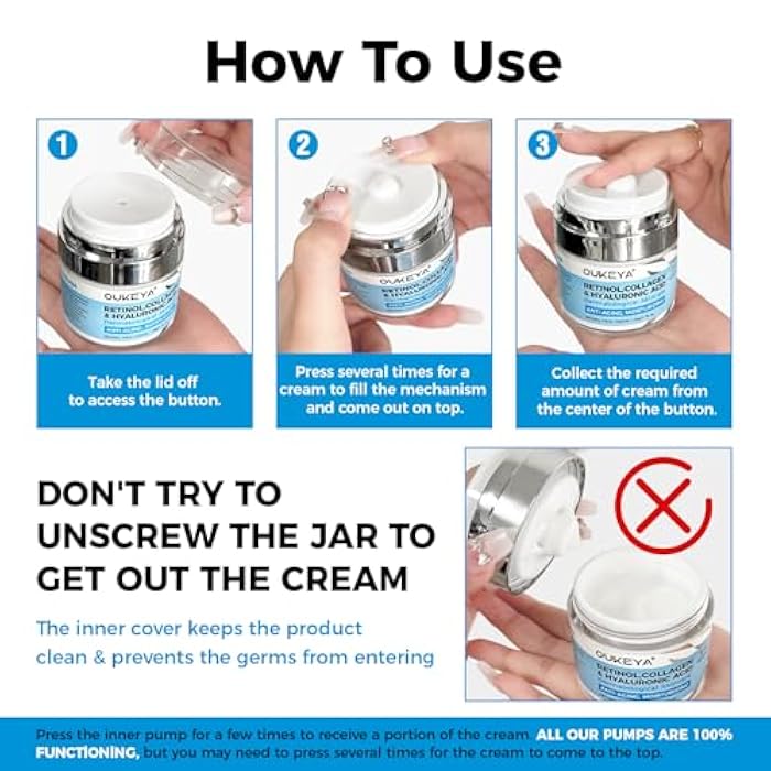 OUKEYA Retinol Cream for Face,Wrinkle for Women, Anti-Aging Moisturizer, Neck Firming & Décolleté, Moisturizer Face Cream, Day Night with 5% Hyaluronic Acid - Image 5