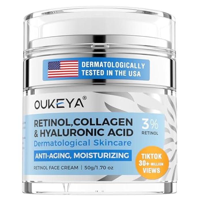 OUKEYA Retinol Cream for Face,Wrinkle for Women, Anti-Aging Moisturizer, Neck Firming & Décolleté, Moisturizer Face Cream, Day Night with 5% Hyaluronic Acid - Image 1