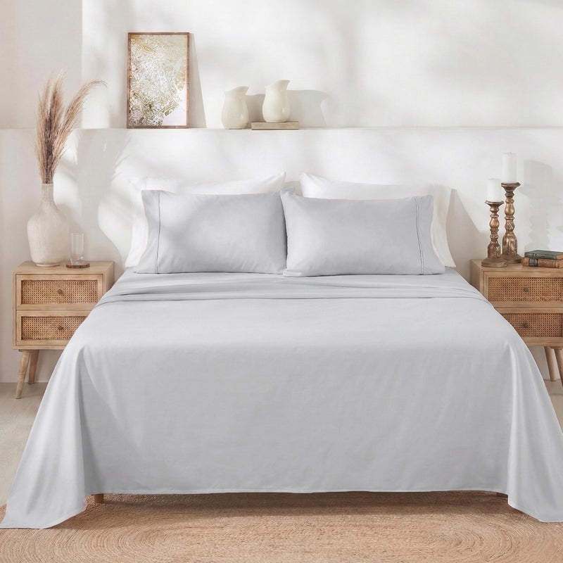 California Design Den Natural 100% Cotton Bed Sheets Queen Size Set - 400 Thread Count Sateen, Deep Pocket Queen Sheets Set with All Around Elastic, Soft, Durable Bedding - Silver - Image 1