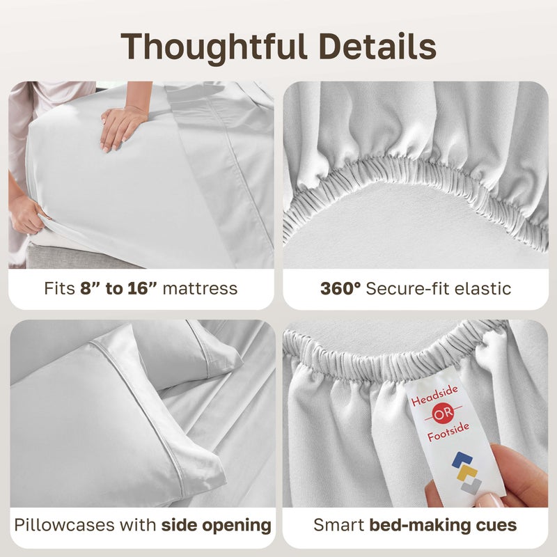 California Design Den Natural 100% Cotton Bed Sheets Queen Size Set - 400 Thread Count Sateen, Deep Pocket Queen Sheets Set with All Around Elastic, Soft, Durable Bedding - Silver - Image 5