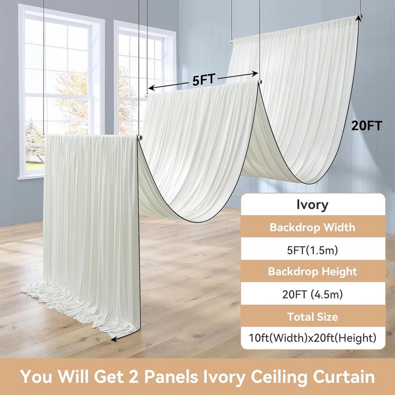 NSSONBEN 10ft×20ft Ivory Ceiling Drapes for Weddings Parties,2 Panels 5×20ft Long Ceiling Curtain for Tent Canopy,Wrinkle Free Silk Easy to Draping&Hang Ivory Drapes for Event Church Stage Photo Bedroom - Image 5