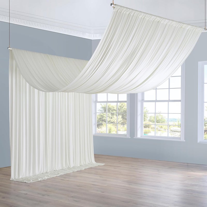 NSSONBEN 10ft×20ft Ivory Ceiling Drapes for Weddings Parties,2 Panels 5×20ft Long Ceiling Curtain for Tent Canopy,Wrinkle Free Silk Easy to Draping&Hang Ivory Drapes for Event Church Stage Photo Bedroom - Image 1