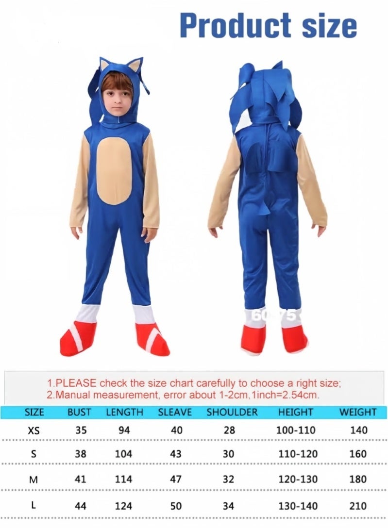 Kids Sonic Costume Full Set - Blue Jumpsuit with Headpiece and Gloves, Comfortable Role Play Outfit for Birthday and Comic Con - Image 5