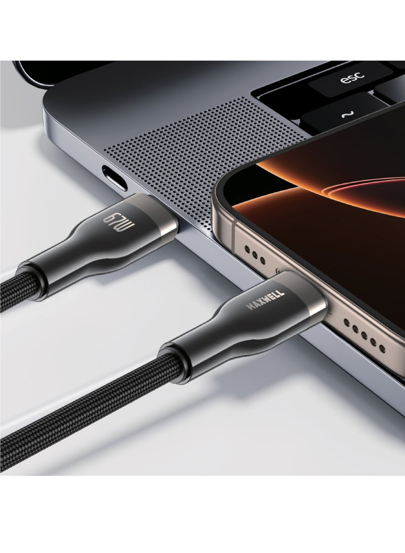 Maxwell Electronics Maxwell Turbo Line Series Cable USB-C to USB-C (2 Meter) Fast Charging Compatible with iPhone 16 Pro Max Samsung Galaxy S25, iPhone 15 Pro Max, etc. 67W Fast Charging and Data Transmission Nylon Braided Cable - Image 3